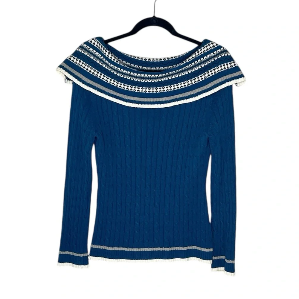 Gitano Contour Cable Knit Off shoulder Blue Sweater size Medium